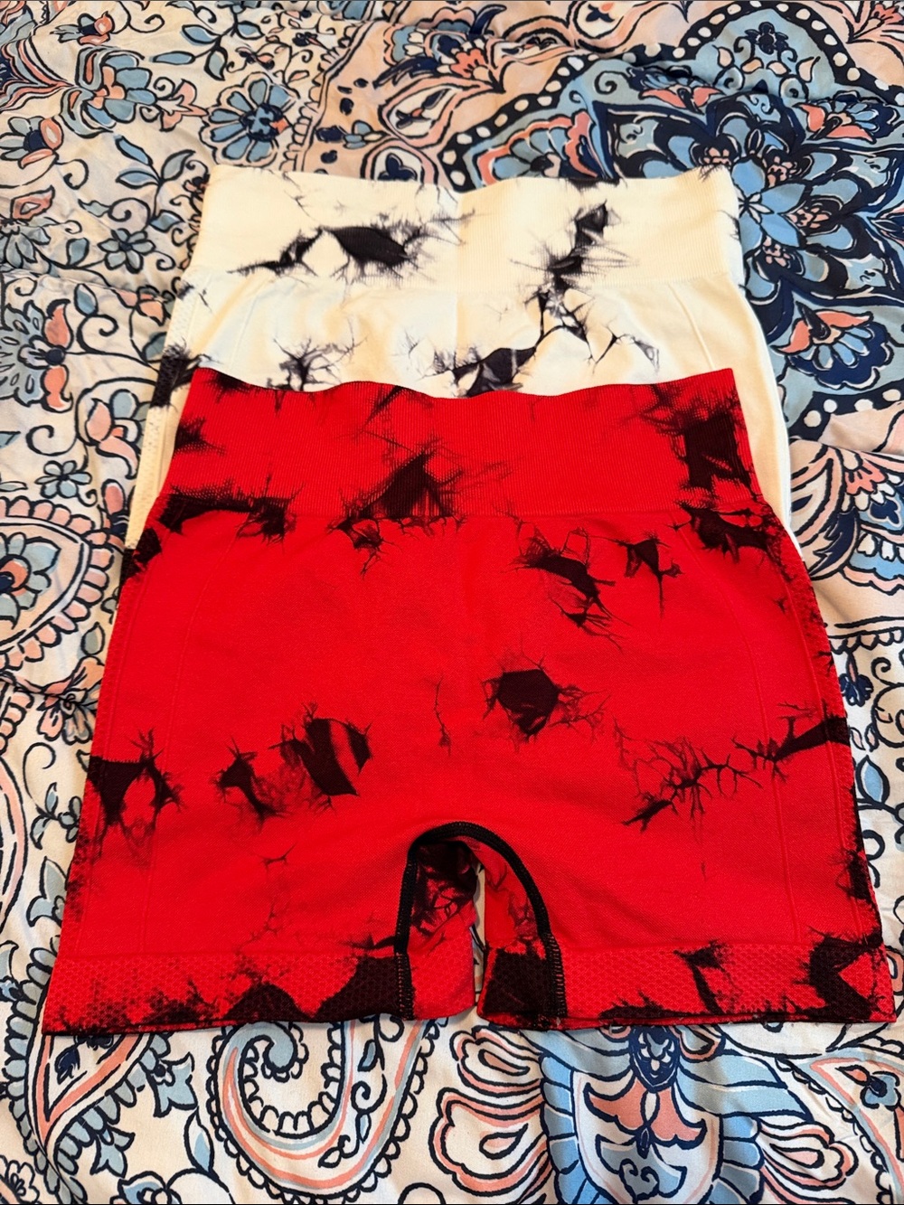 SHEIN Red and White Tie-Dye Bike Shorts